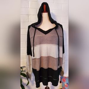 Knit sweater, hood , grey, black ,brown, white colors, long sleeve, size XXL ,